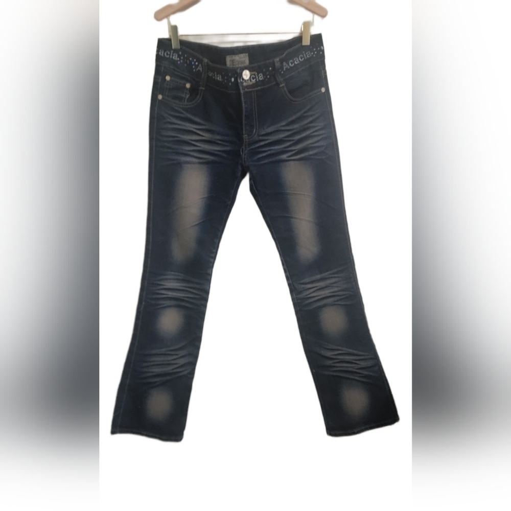 DE CHUANG WOMEN'S FADED BOOTLEG JEANS SIZE 32 WAISTLINE